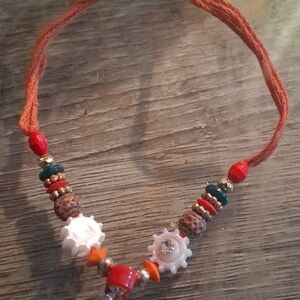 Handcrafted Beaded Necklace - Orange and Red